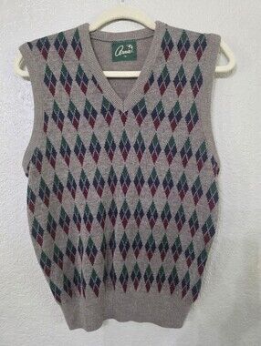 Vintage Arnie Arnold Palmer Argyle Sweater Vest with Green & Burgundy Diamonds